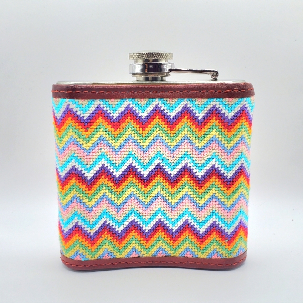 Smathers & Branson Rainbow Chevron Needlepoint Flask